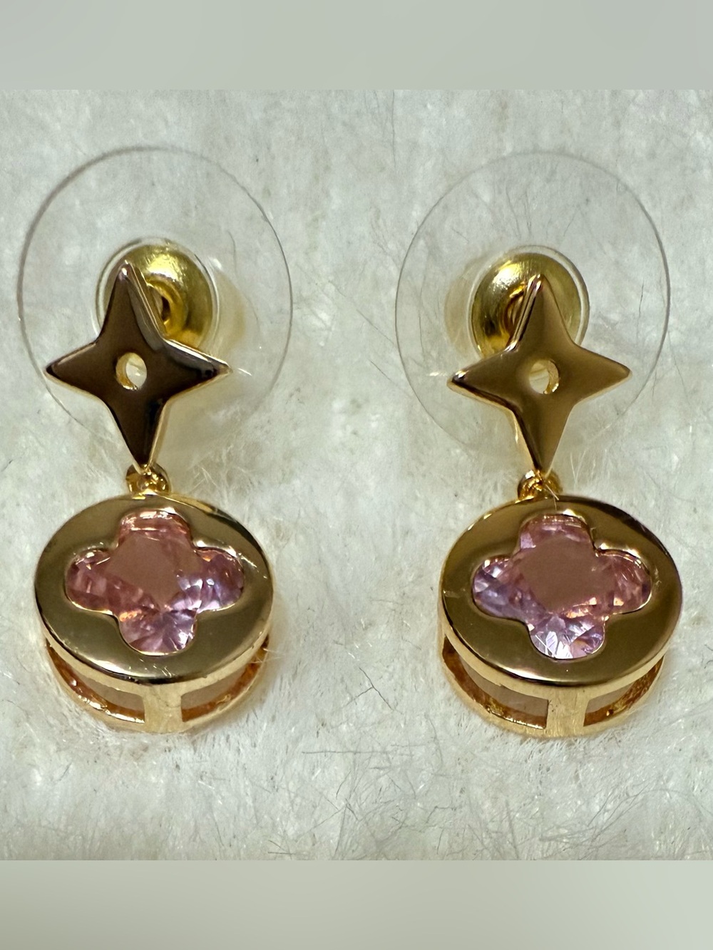 Pink Clover Cubic Zirconia Gold-Tone Drop Earrings